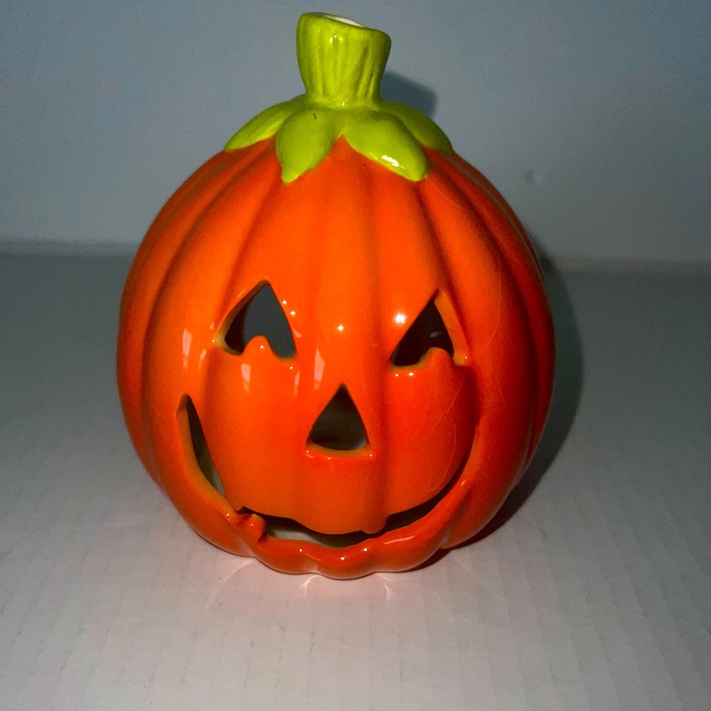 Jack O Lantern Orange Halloween Pumpkin Tea Light Candle Holder